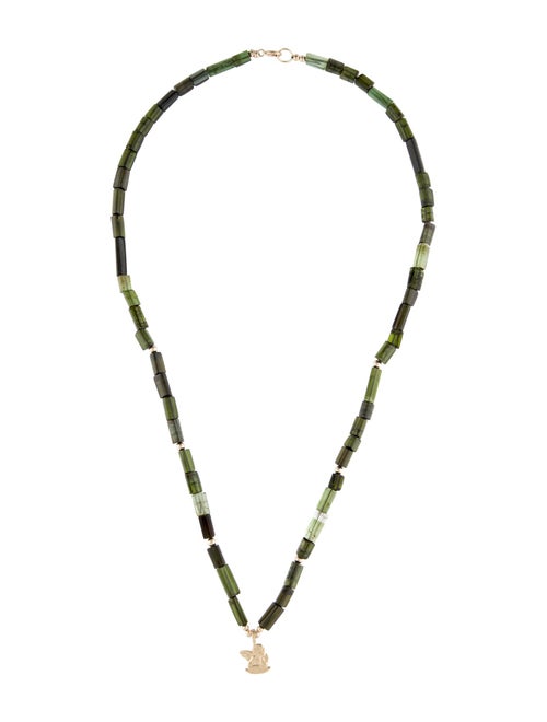Necklace 14K Tourmaline Beaded Guardian Angel Pendant Necklace