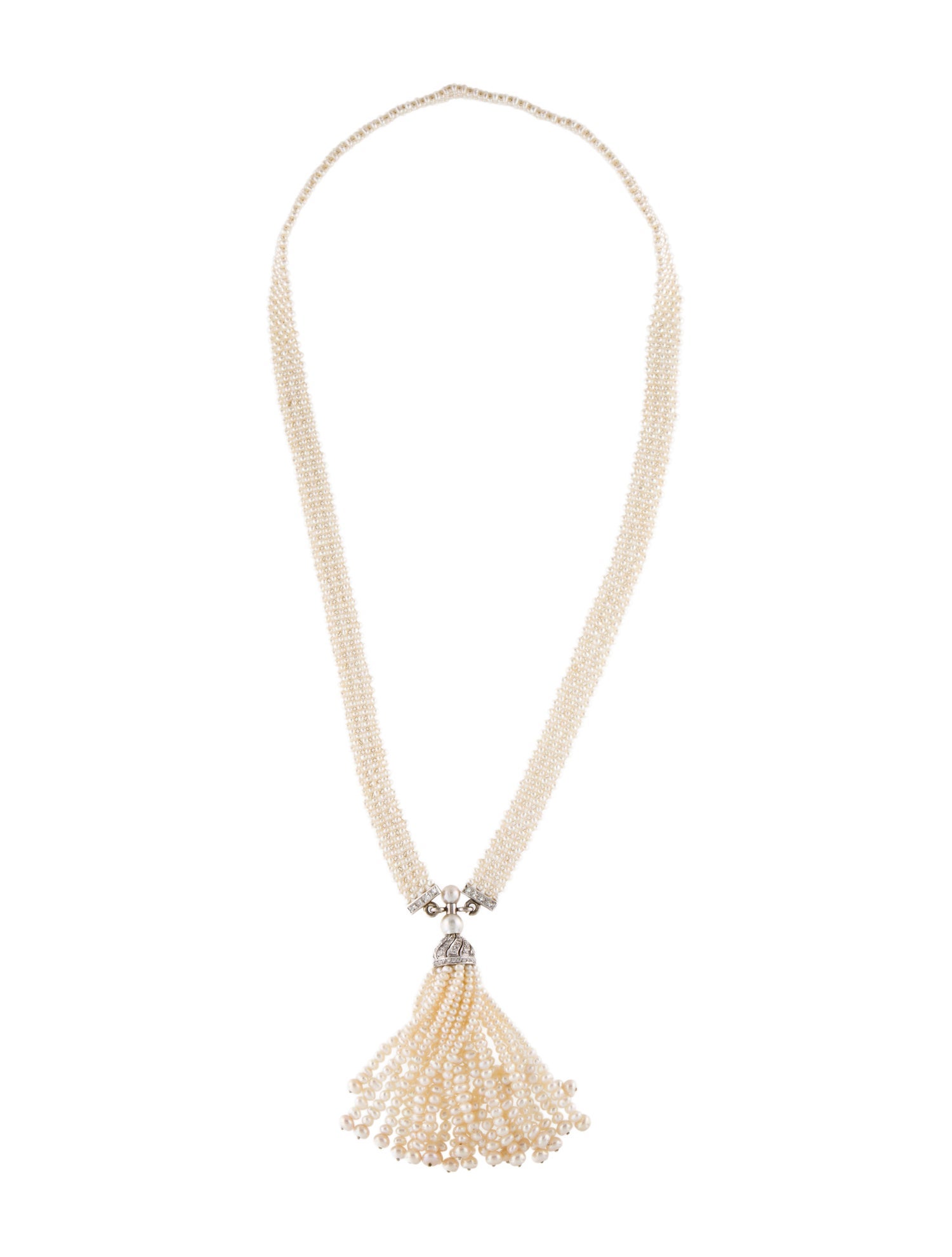 Necklace 16K Pearl & 2.13ctw Diamond Tassel Lavalier