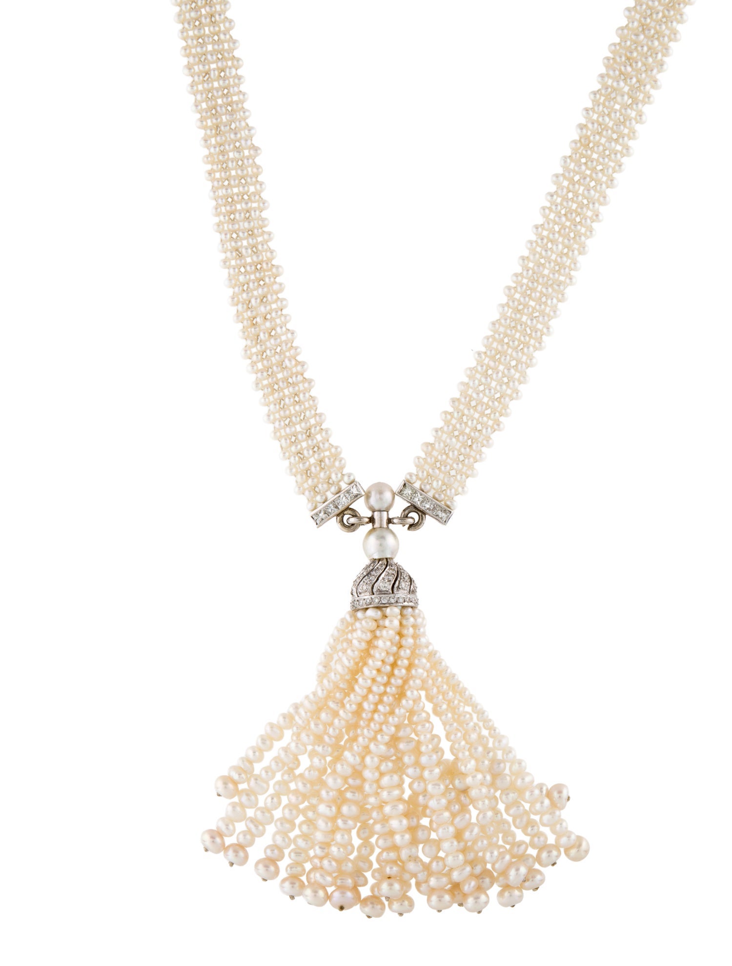 Necklace 16K Pearl & 2.13ctw Diamond Tassel Lavalier