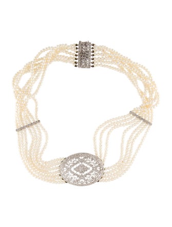 Necklace 18K 1.93ctw Diamond & Pearl Choker Necklace