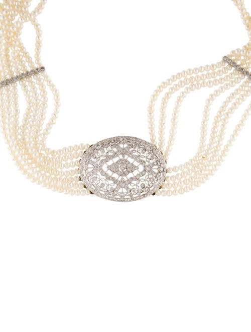 Necklace 18K 1.93ctw Diamond & Pearl Choker Necklace