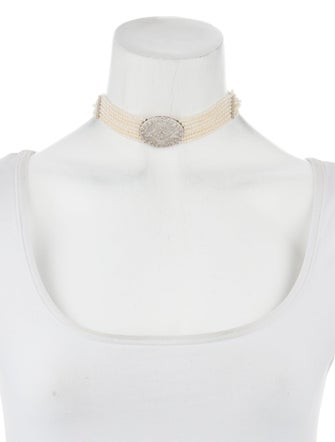 Necklace 18K 1.93ctw Diamond & Pearl Choker Necklace