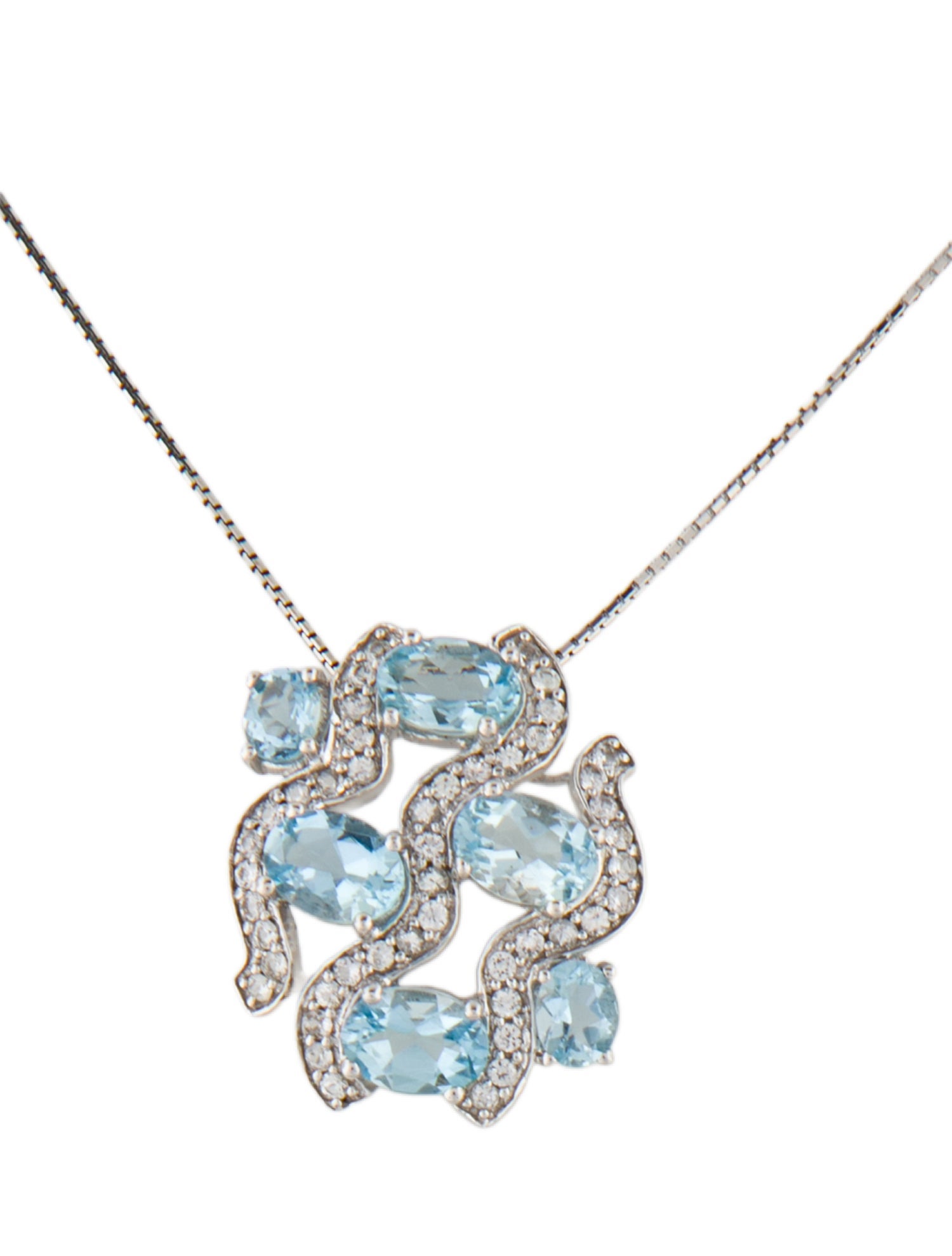 Necklace 14K 3.10ctw Aquamarine & Sapphire Pendant