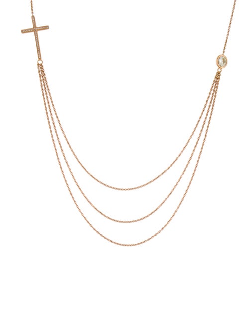 Necklace 14K Diamond Cross & Bezel Station Necklace