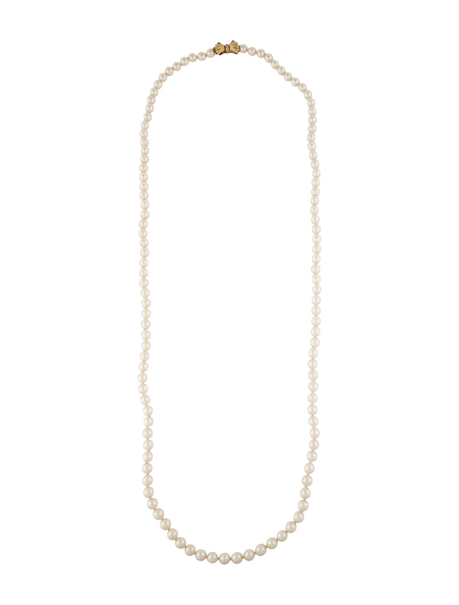 Necklace 14K Pearl & Diamond Bow Long