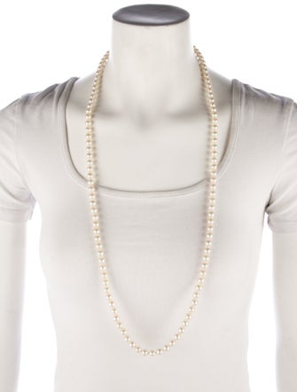 Necklace 14K Pearl & Diamond Bow Long Necklace