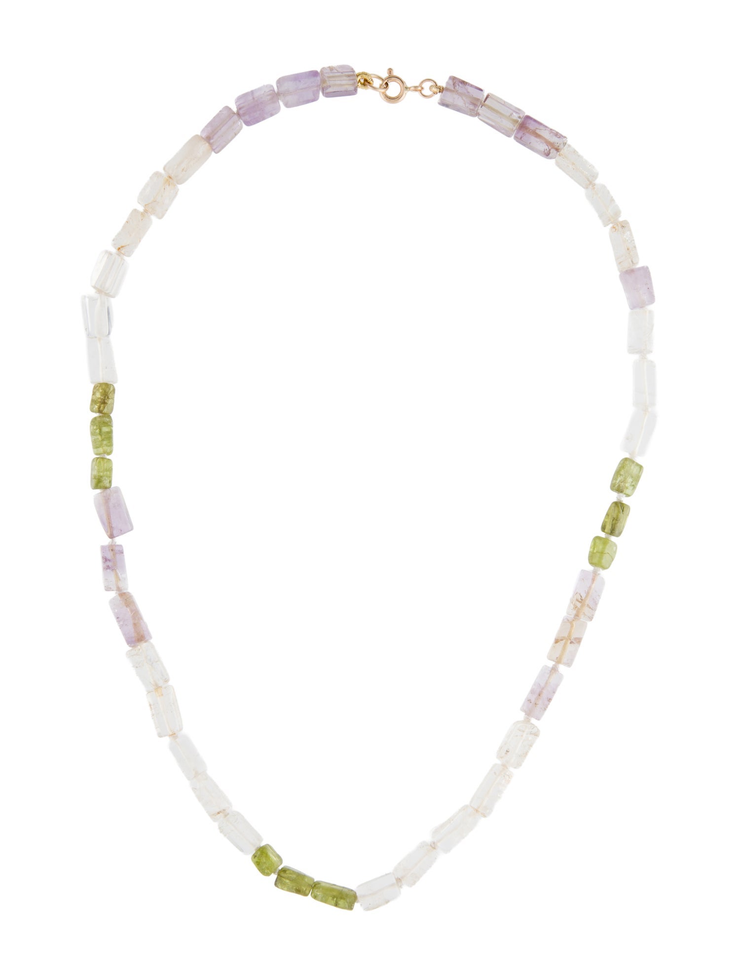 Necklace 14K Quartz, Amethyst & Peridot Bead Strand Necklace