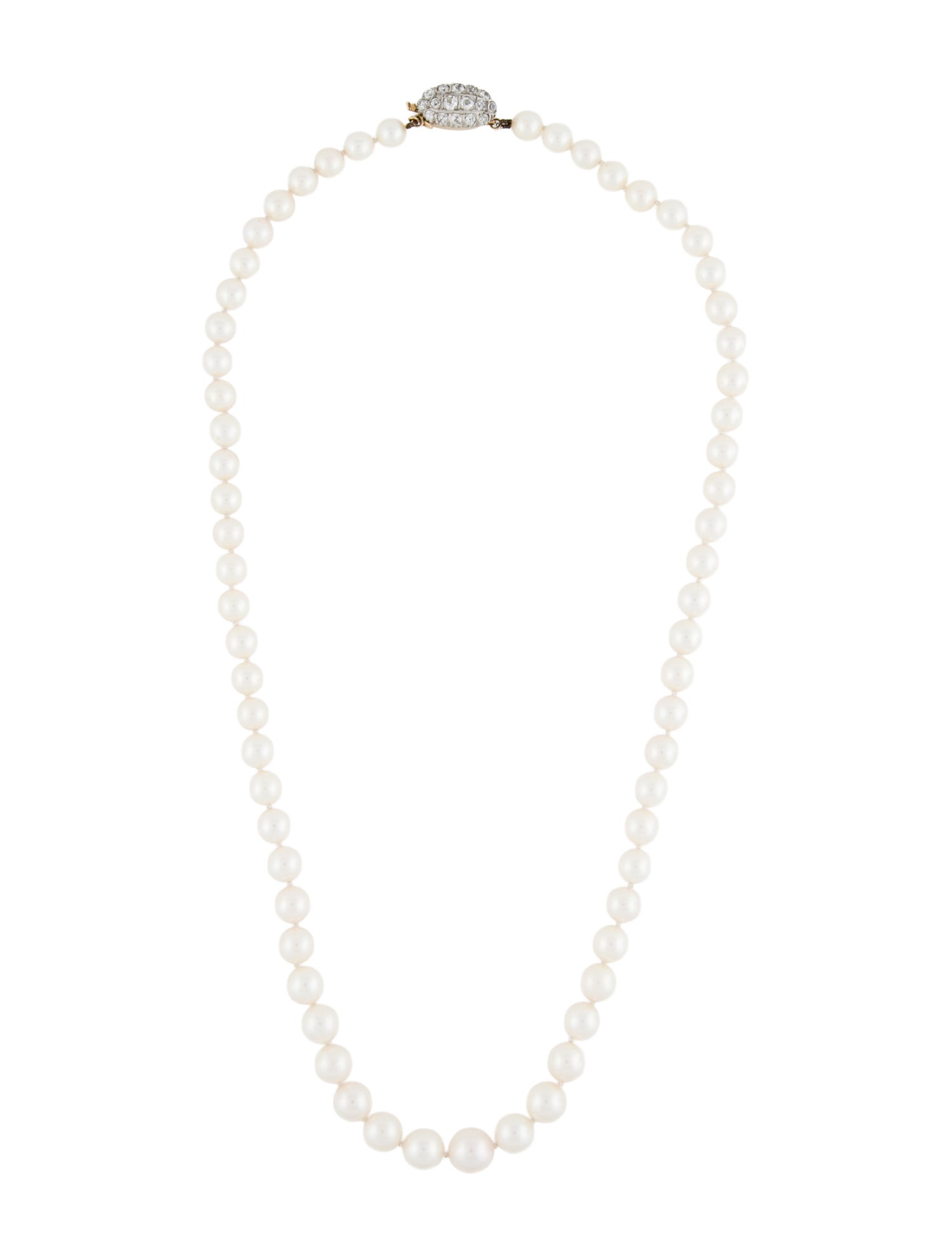 Necklace 14K Cultured Pearl & Diamond Graduated Bead