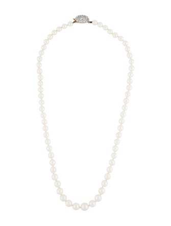 Necklace 14K Cultured Pearl & Diamond Graduated Bead Necklace