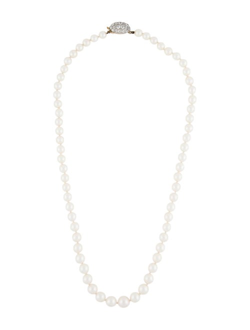 Necklace 14K Cultured Pearl & Diamond Graduated Bead Necklace