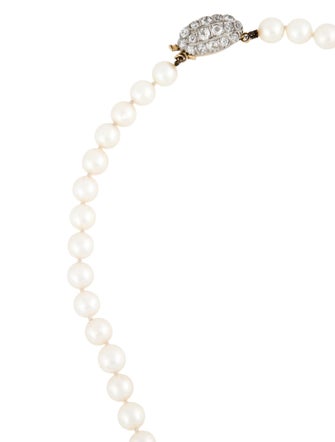 Necklace 14K Cultured Pearl & Diamond Graduated Bead Necklace