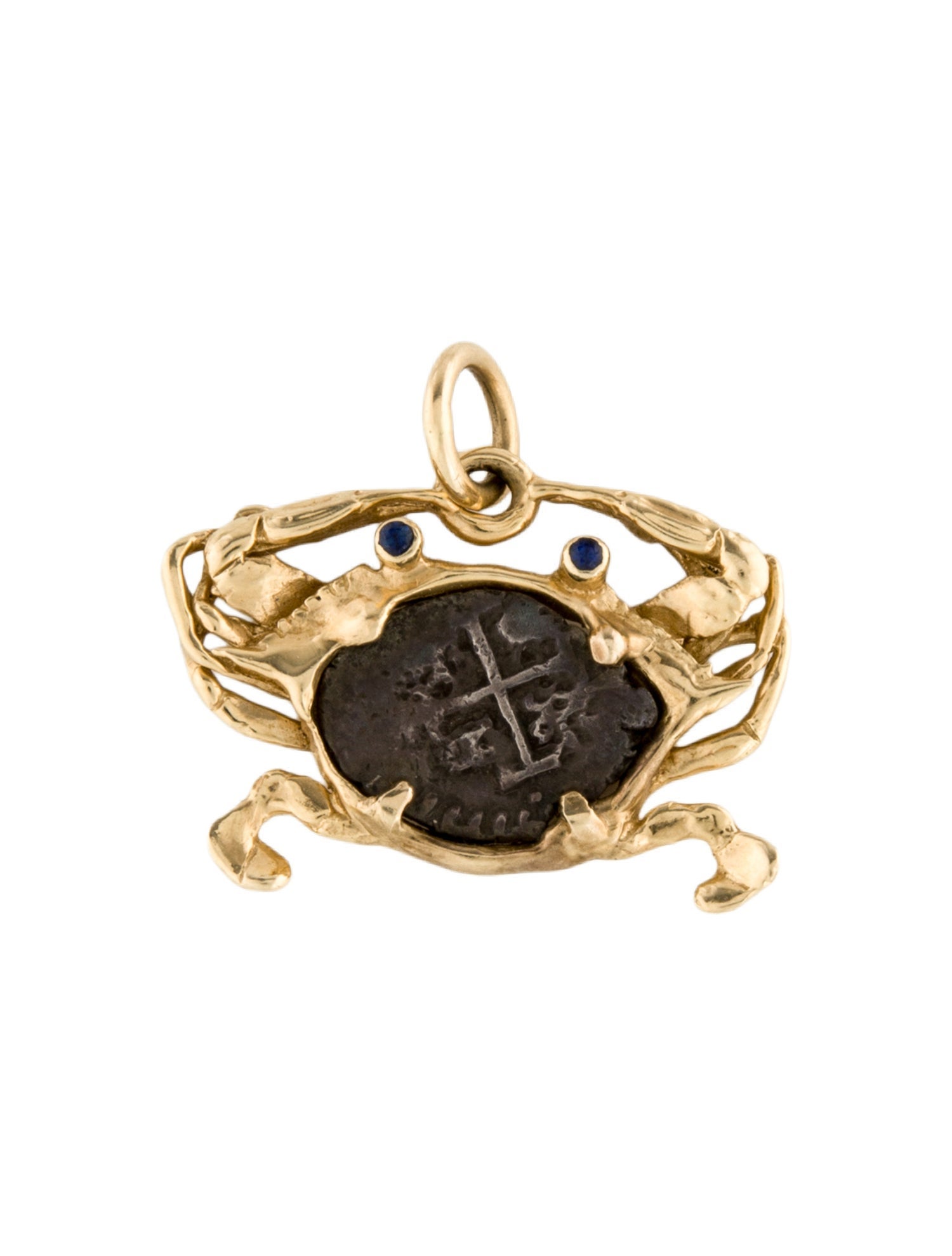 Necklace 14K Sapphire & Coin Crab Pendant
