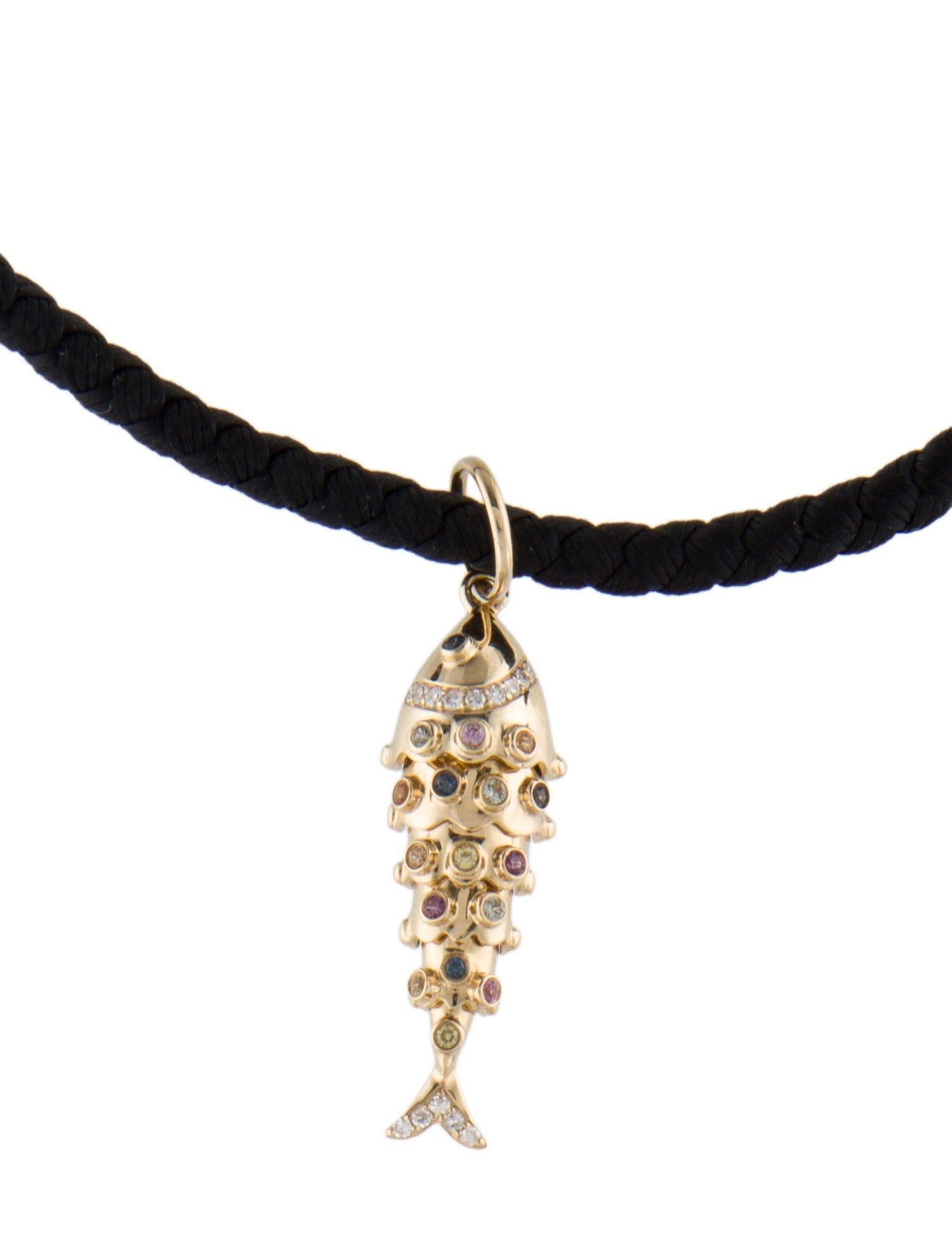 Necklace 14K Multi-Sapphire & Diamond Articulating Fish Pendant neckalce