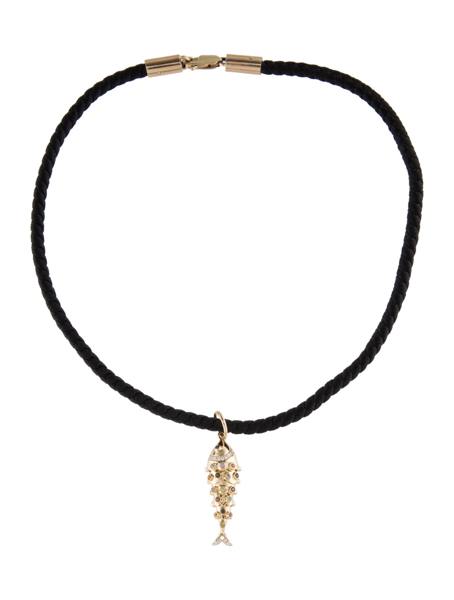 Necklace 14K Multi-Sapphire & Diamond Articulating Fish Pendant neckalce