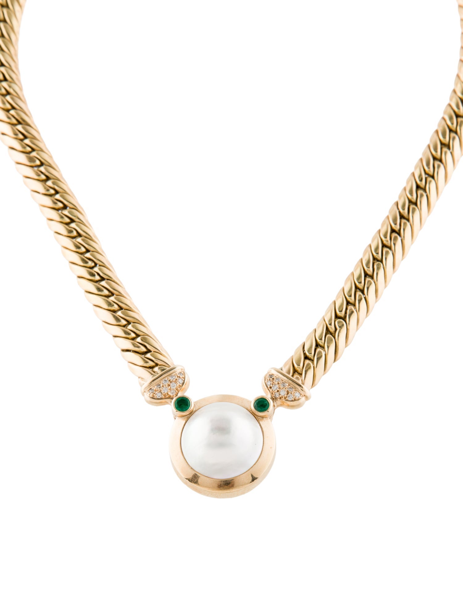 Necklace Pearl, Diamond, & Emerald Pendant