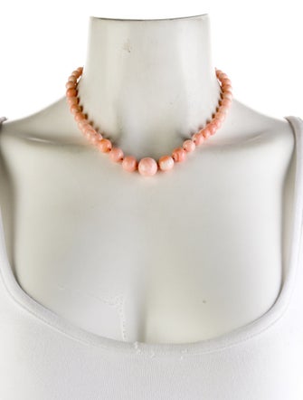 Necklace 18K Coral & Diamond Graduated Bead Strand Necklace