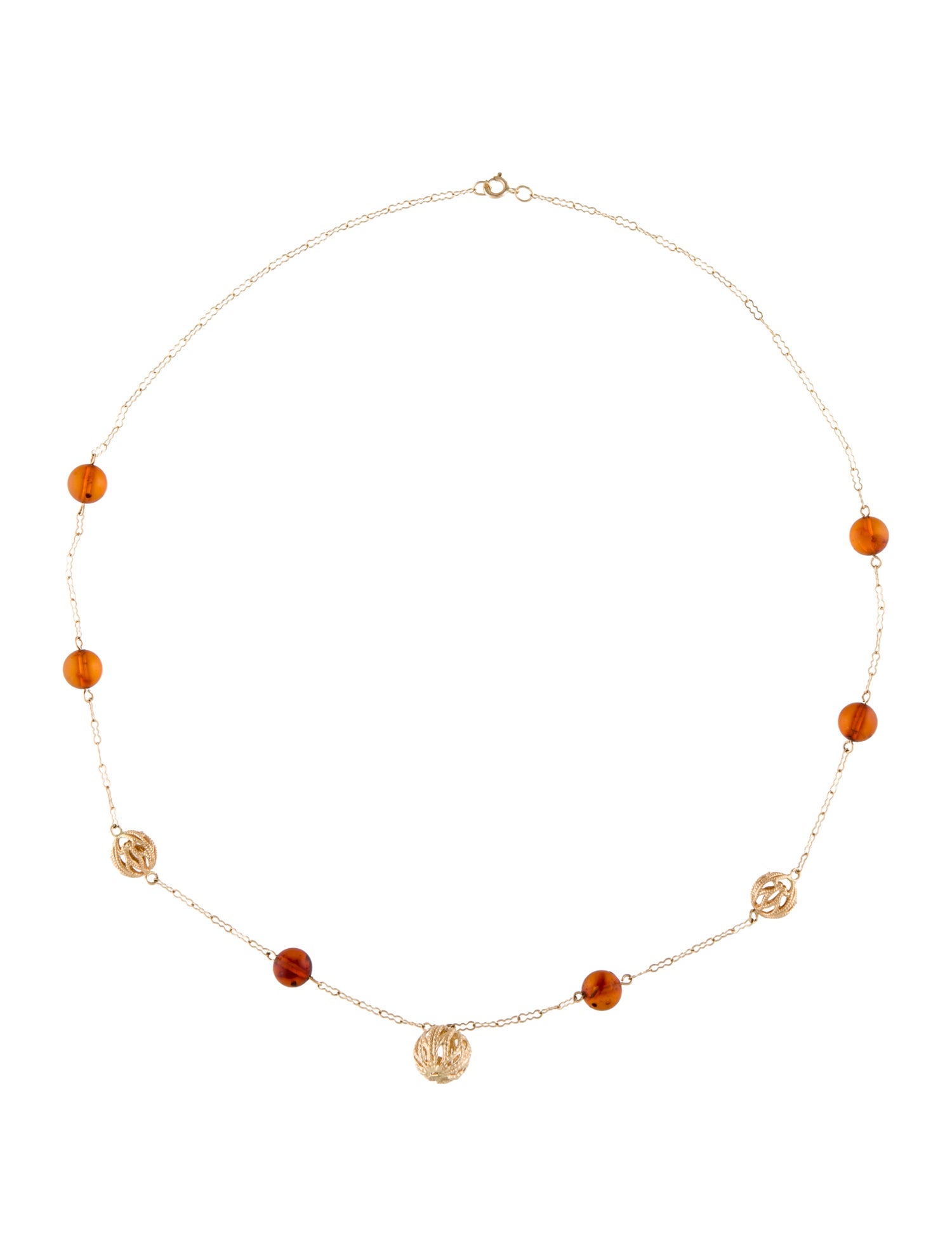 Necklace 14K Amber Bead Station Collar