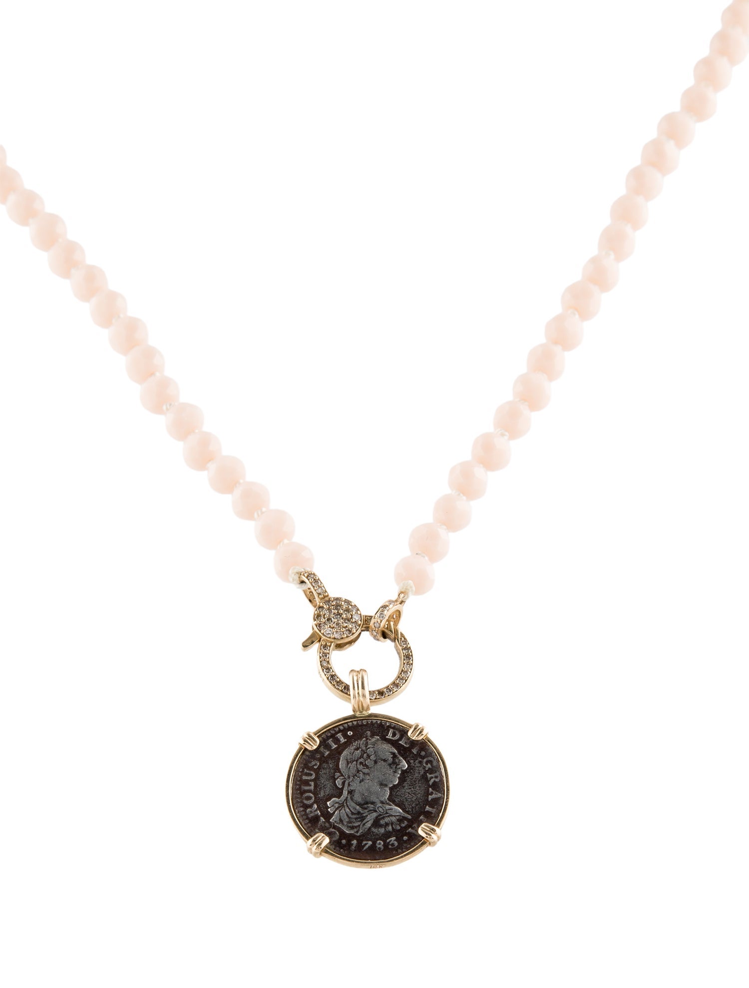 Necklace 14K Diamond & Coin Pendant Bead Strand