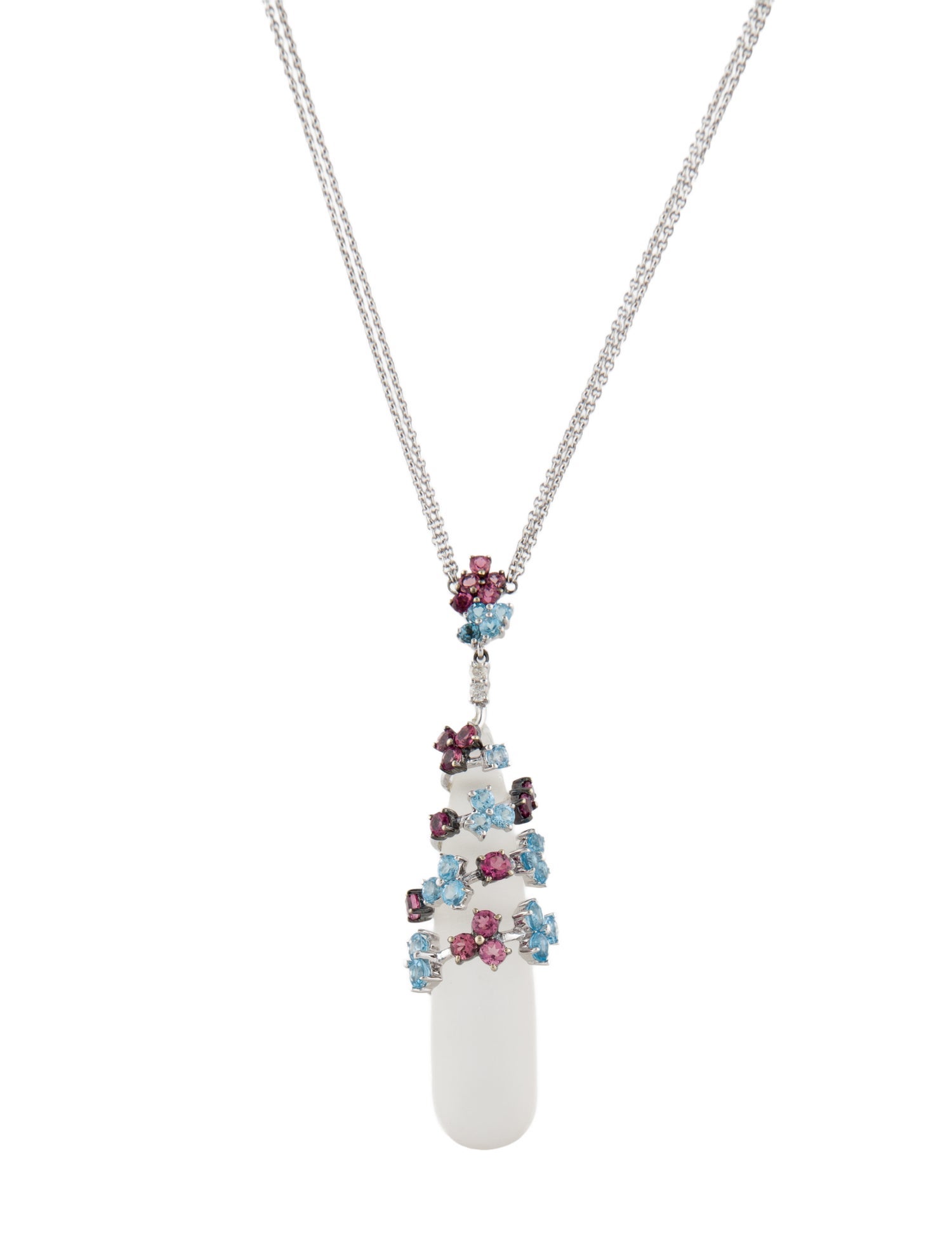 Necklace 14K Tourmaline, Topaz, Quartz & Diamond Pendant Necklace
