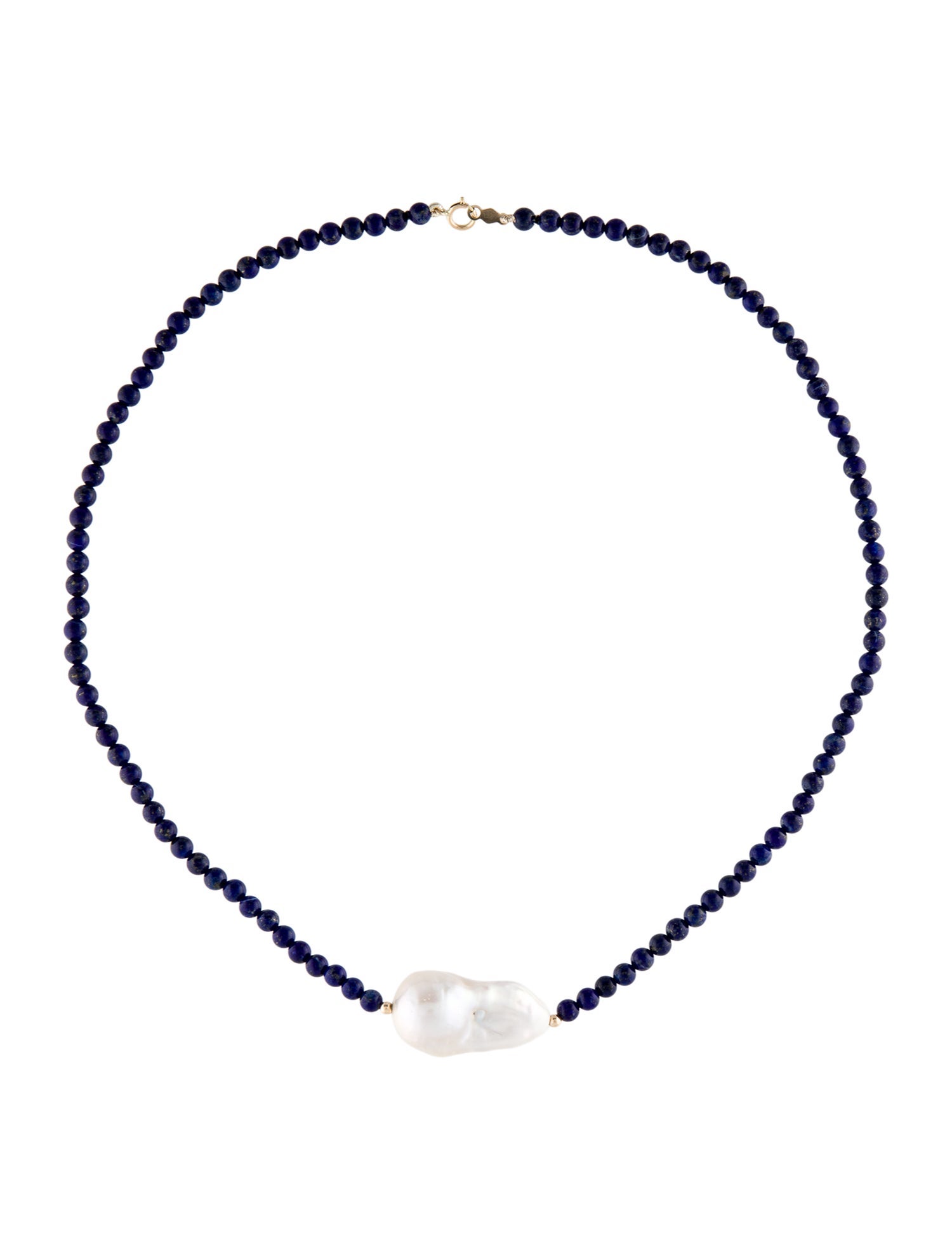 Necklace 14K Pearl & Lapis Lazuli Bead Strand Necklace