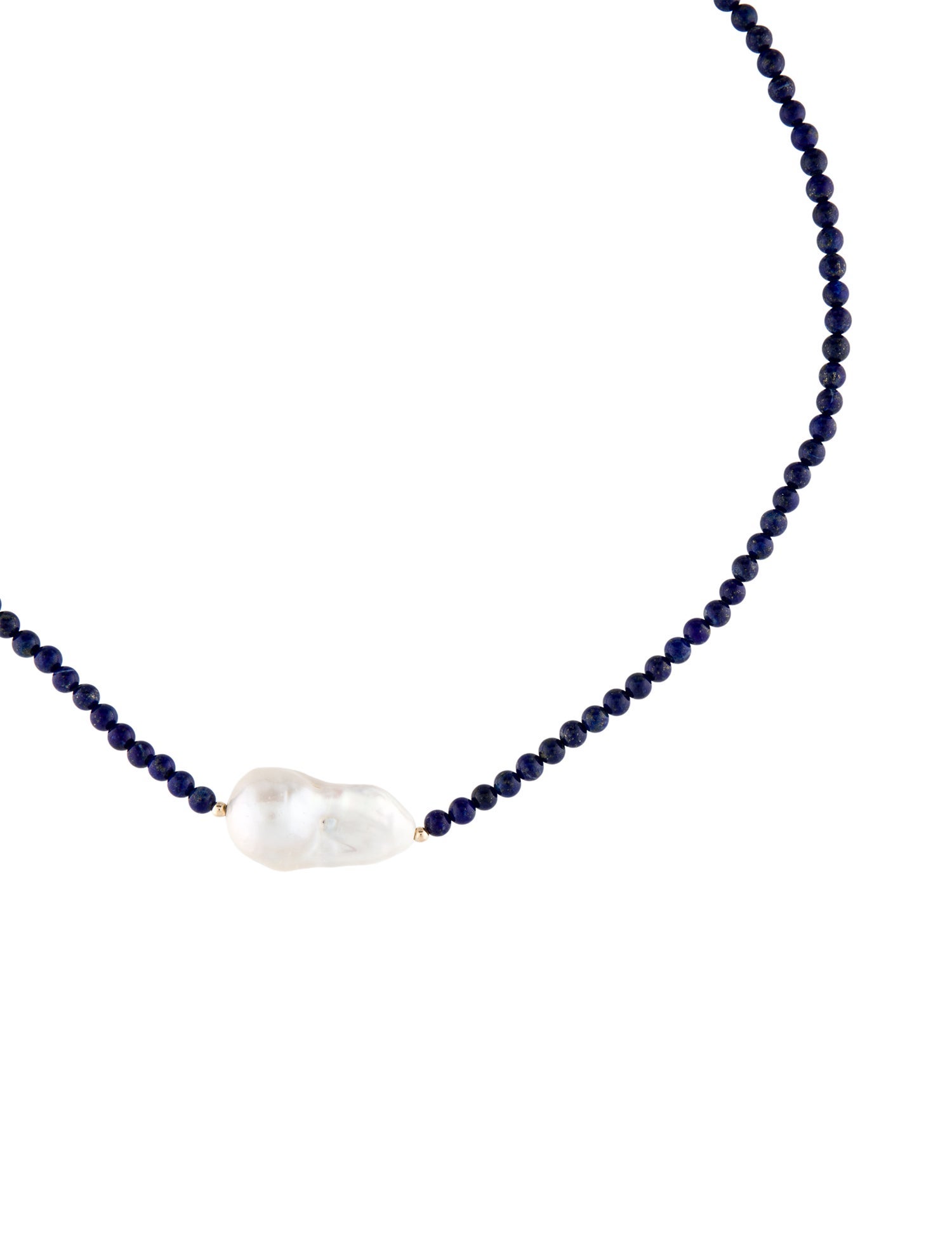 Necklace 14K Pearl & Lapis Lazuli Bead Strand Necklace