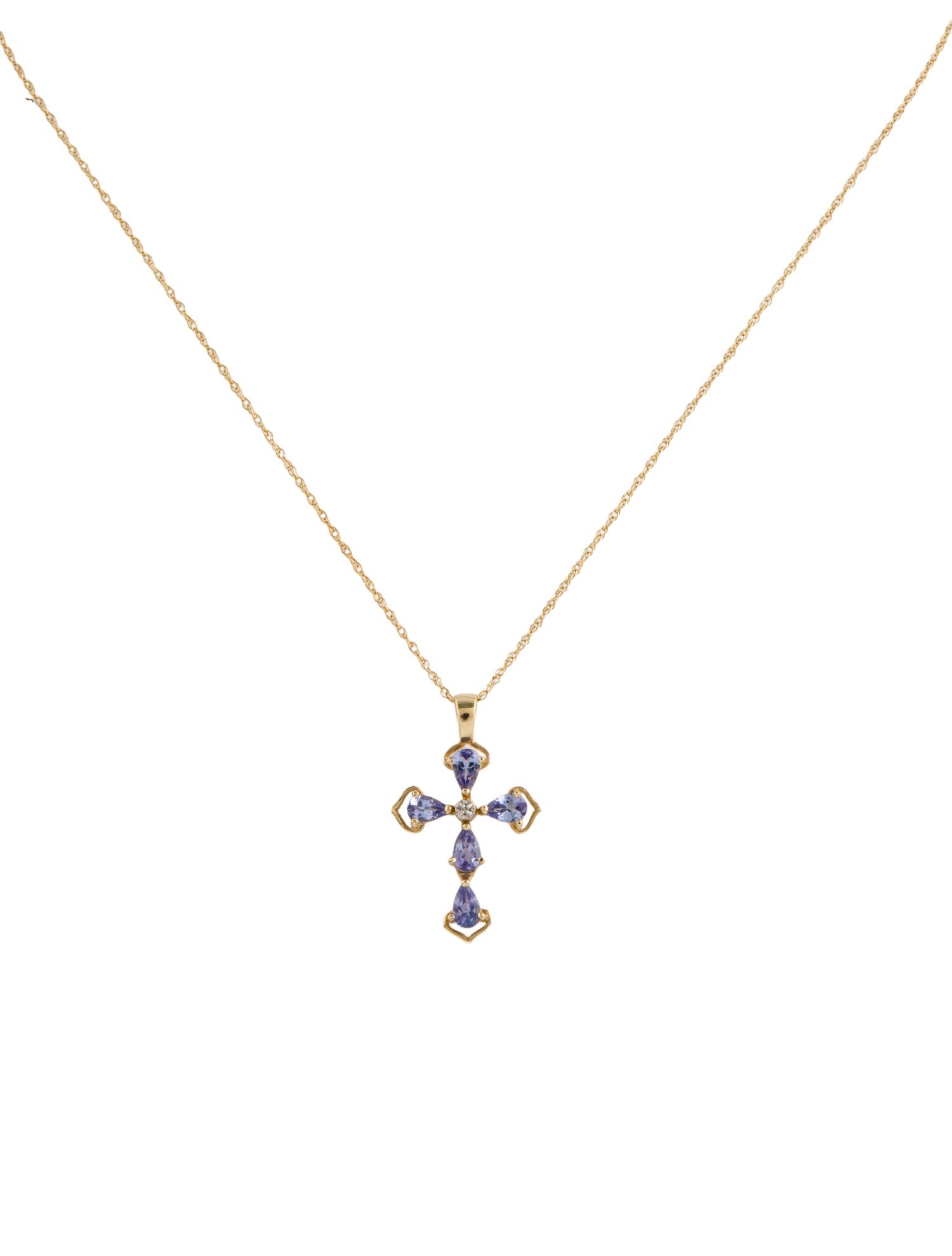 Necklace 14K Tanzanite & Diamond Cross Pendant