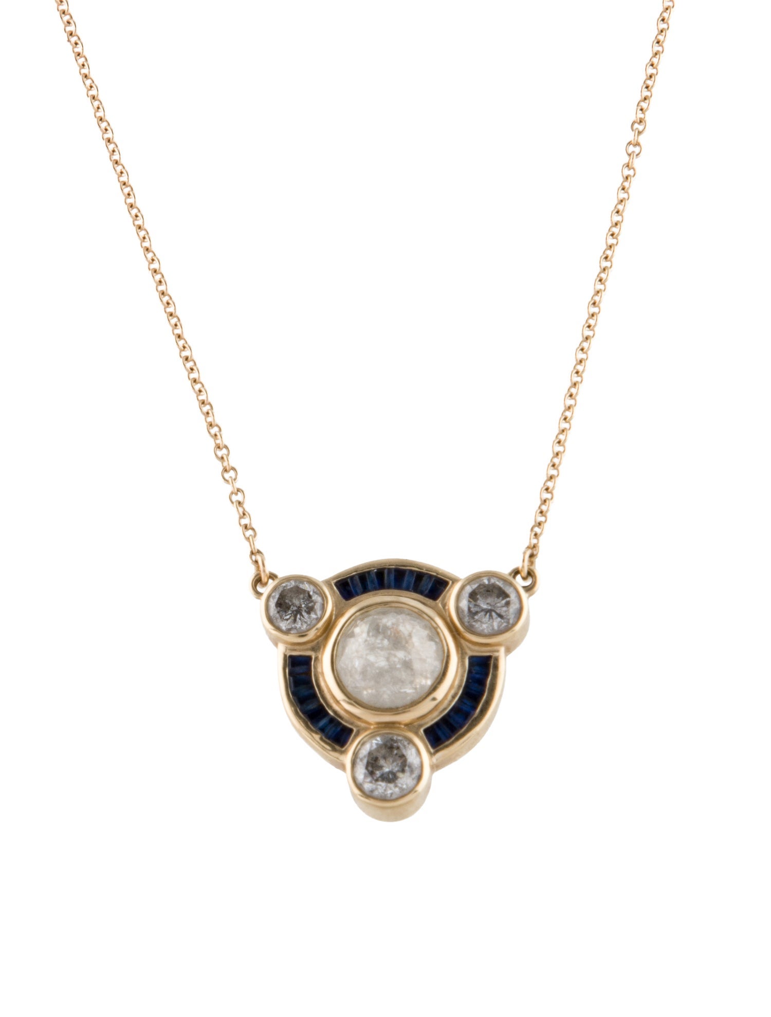 Necklace 14K Diamond & Sapphire Pendant Necklace