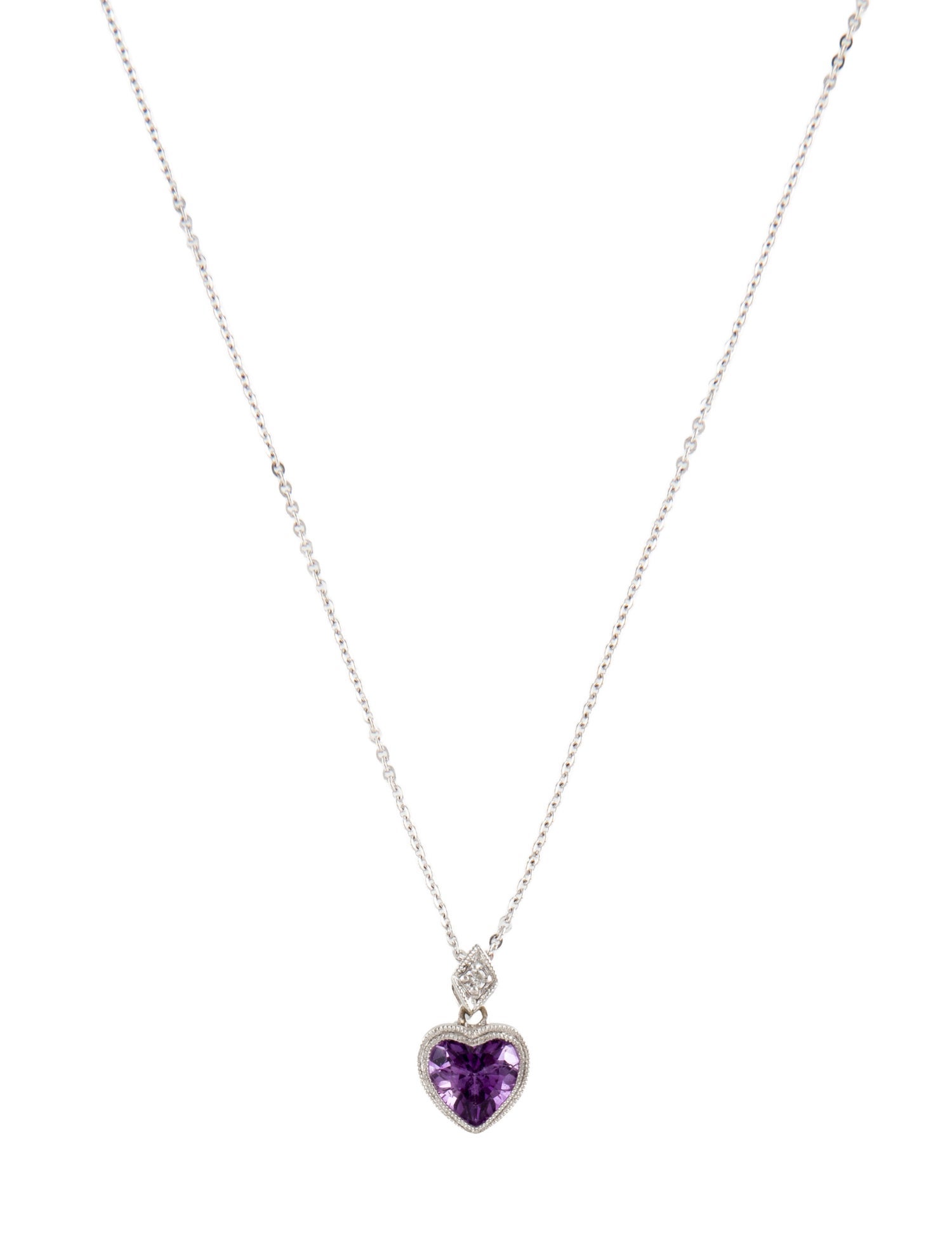 Necklace 14K 1.00ct Amethyst & Diamond Heart Pendant