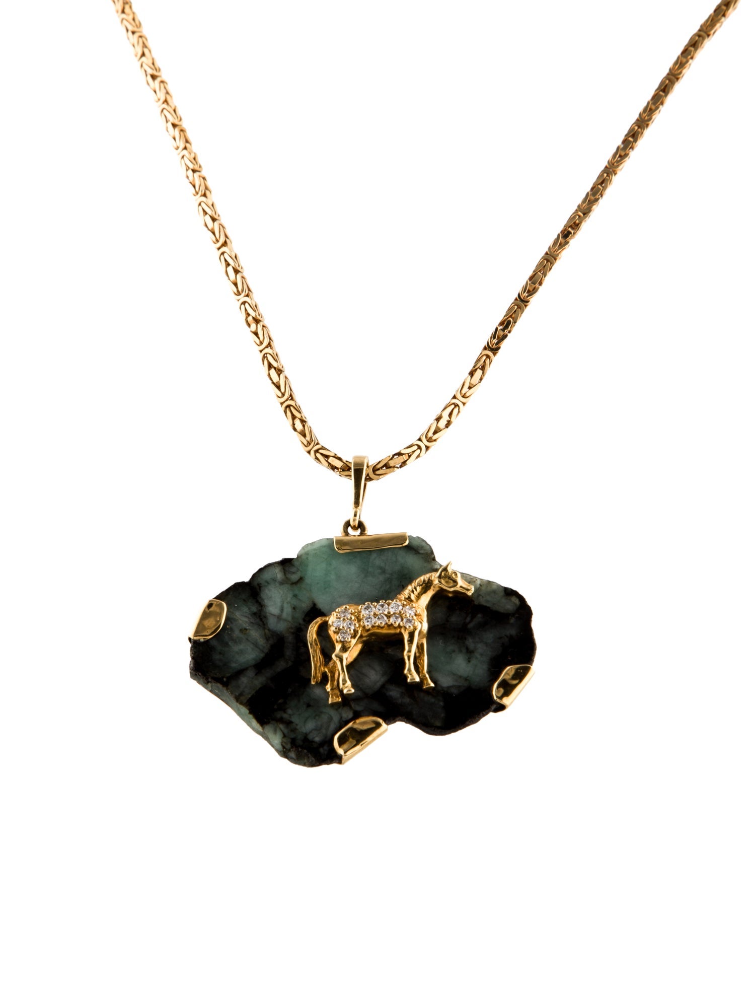 Necklace 14K Green Beryl & Diamond Horse Pendant Necklace