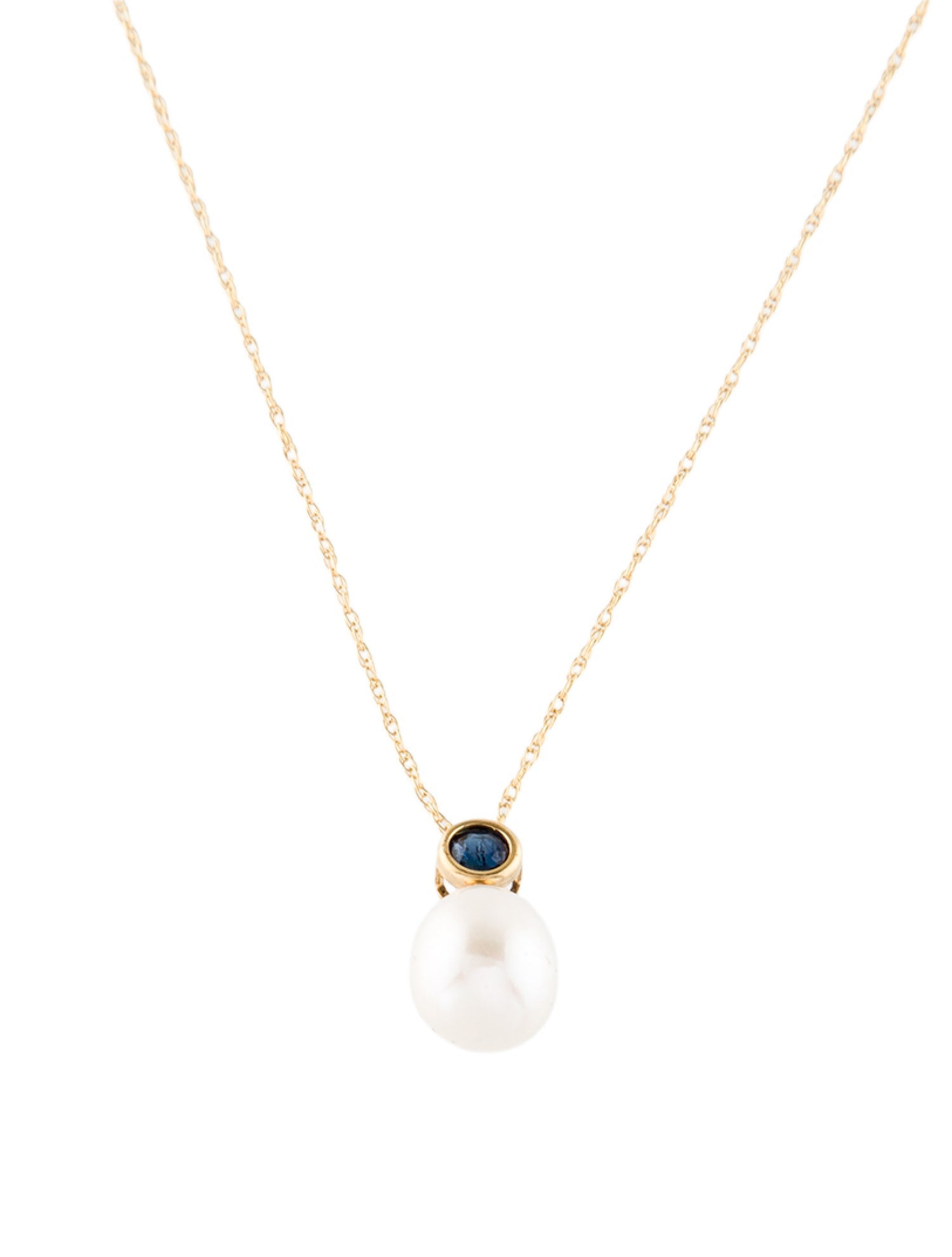 Necklace 14K Pearl & Sapphire Pendant Necklace