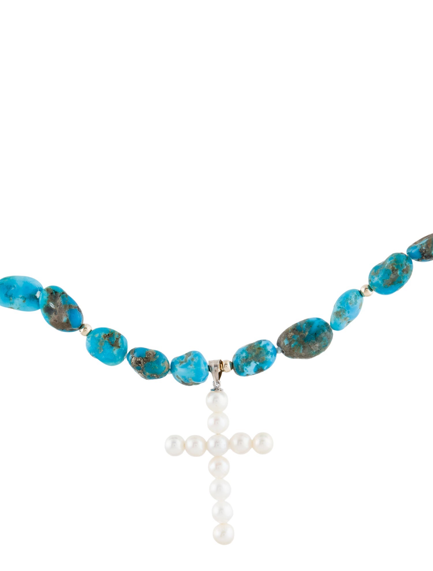Necklace 14K Pearl & Turquoise Cross Pendant Necklace