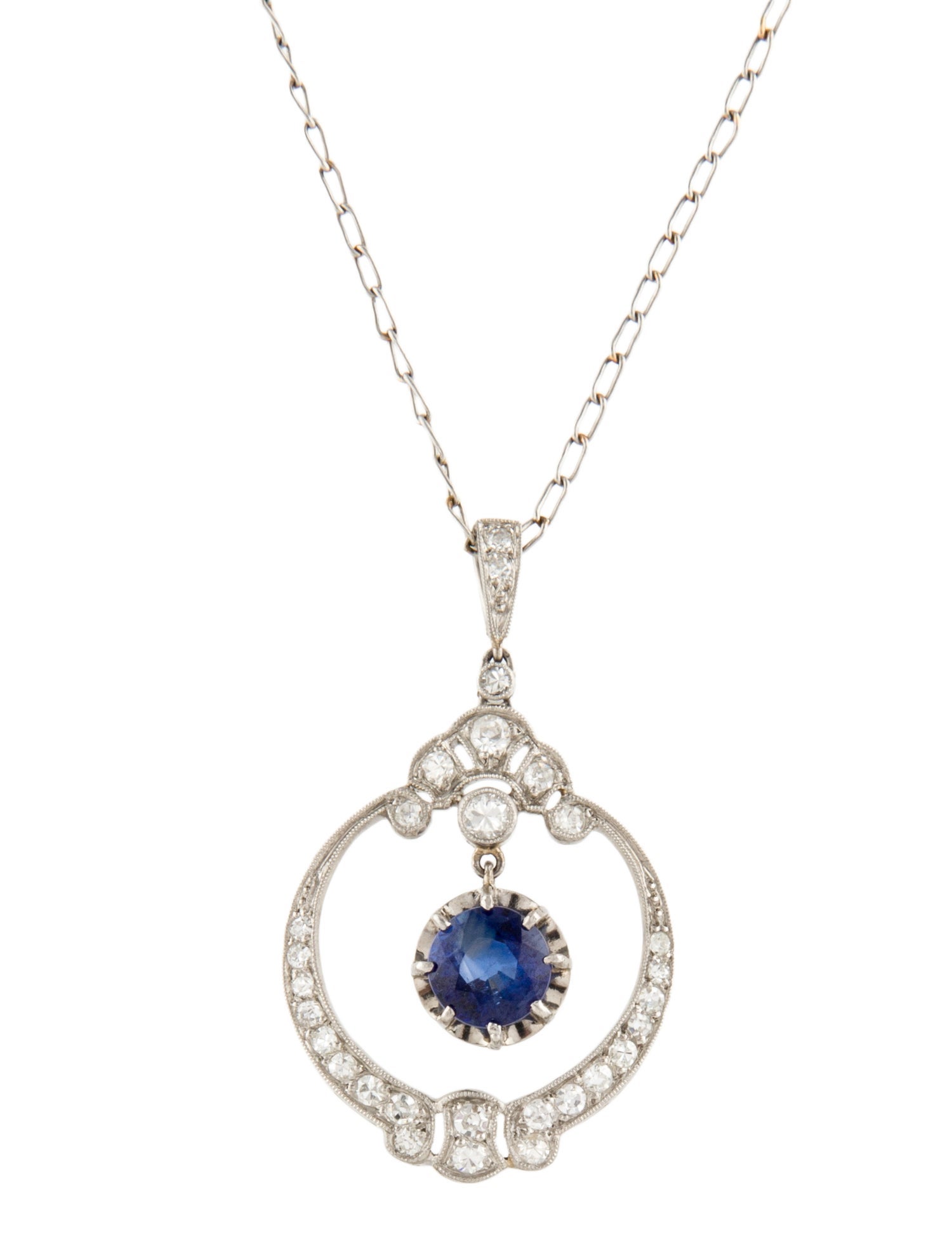 Necklace Platinum 1.30ct Sapphire & Diamond Pendant Necklace