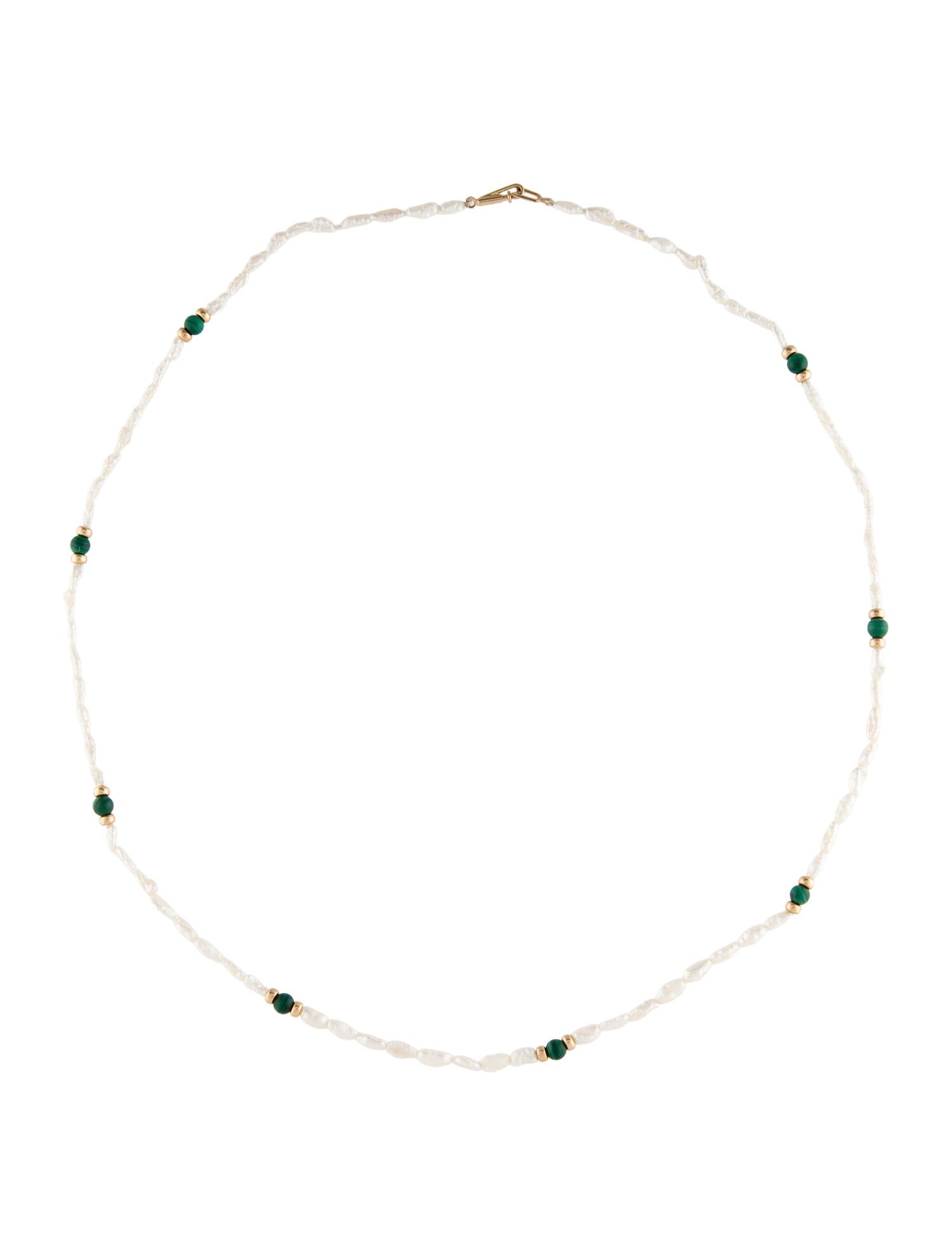 Necklace 14K Pearl & Malachite Bead Strand