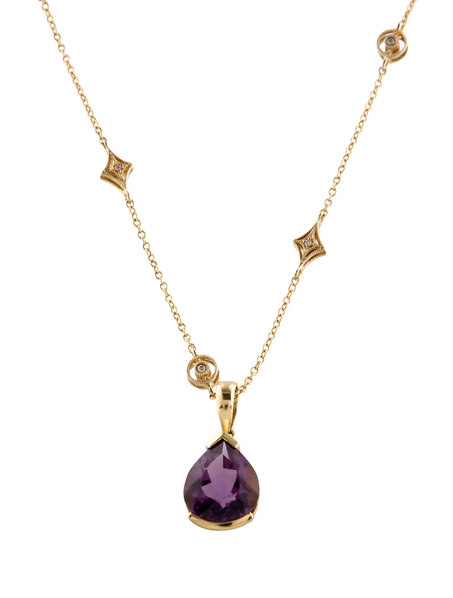Necklace 18K 3.89ctw Amethyst & Diamond Pendant Necklace