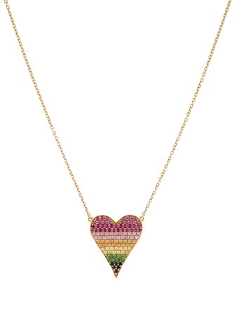 Necklace 14K Multistone Rainbow Heart Pendant Nacklace