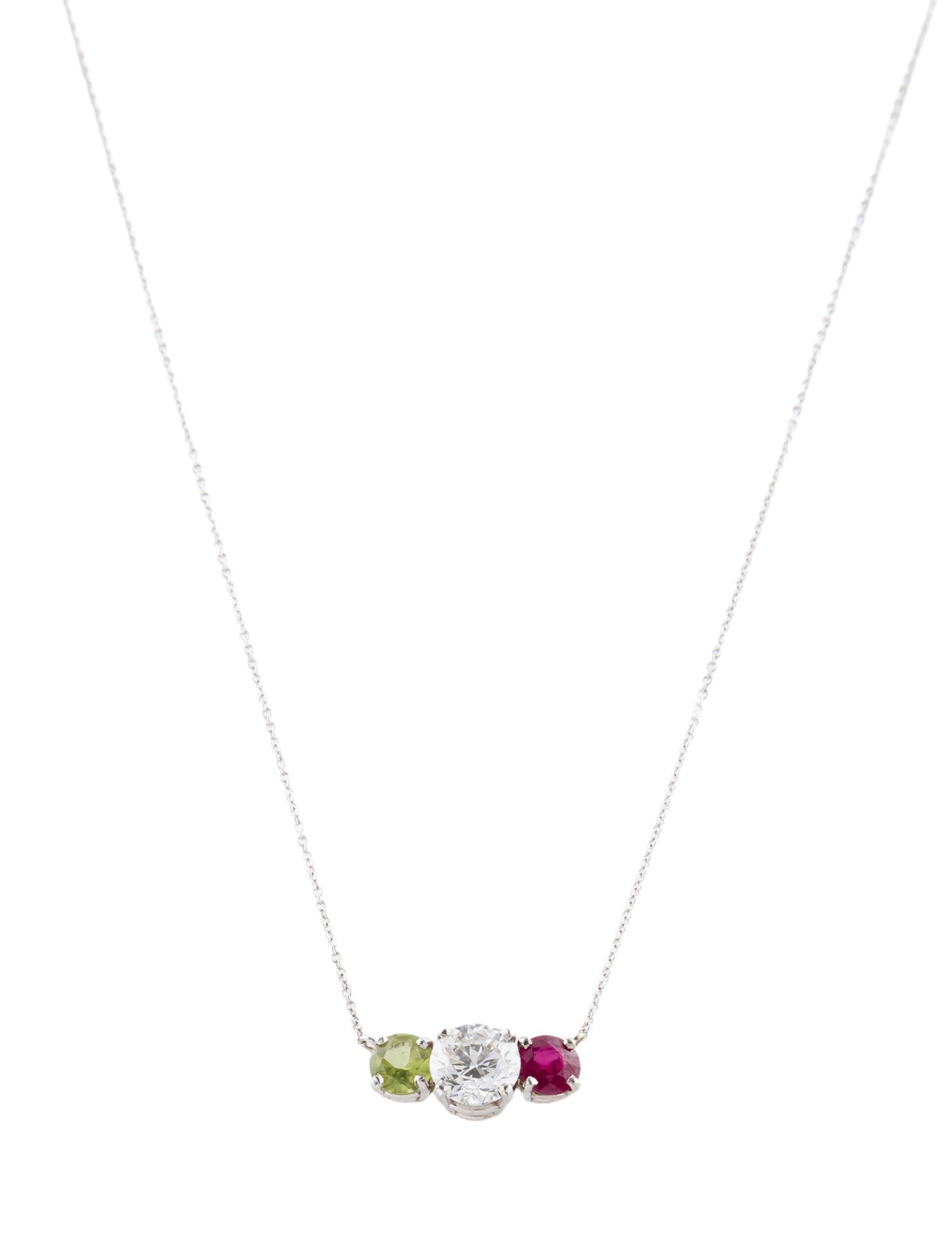 Necklace 14K 1.65ct Lab-Grown Diamond, Ruby & Peridot Pendant