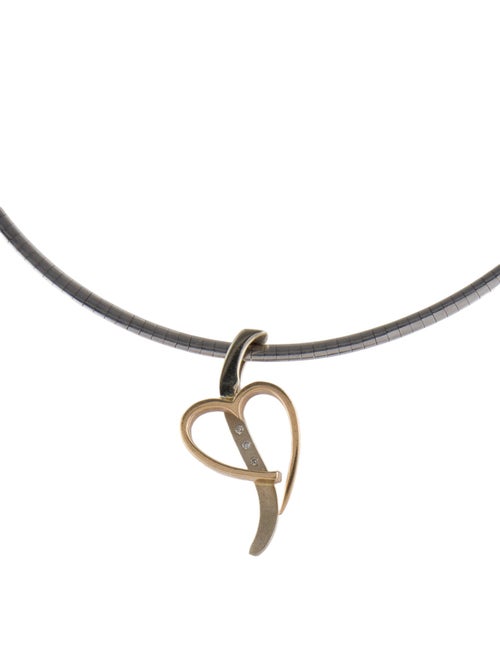Necklace 14K Diamond Heart Reversible Omega Chain Necklace