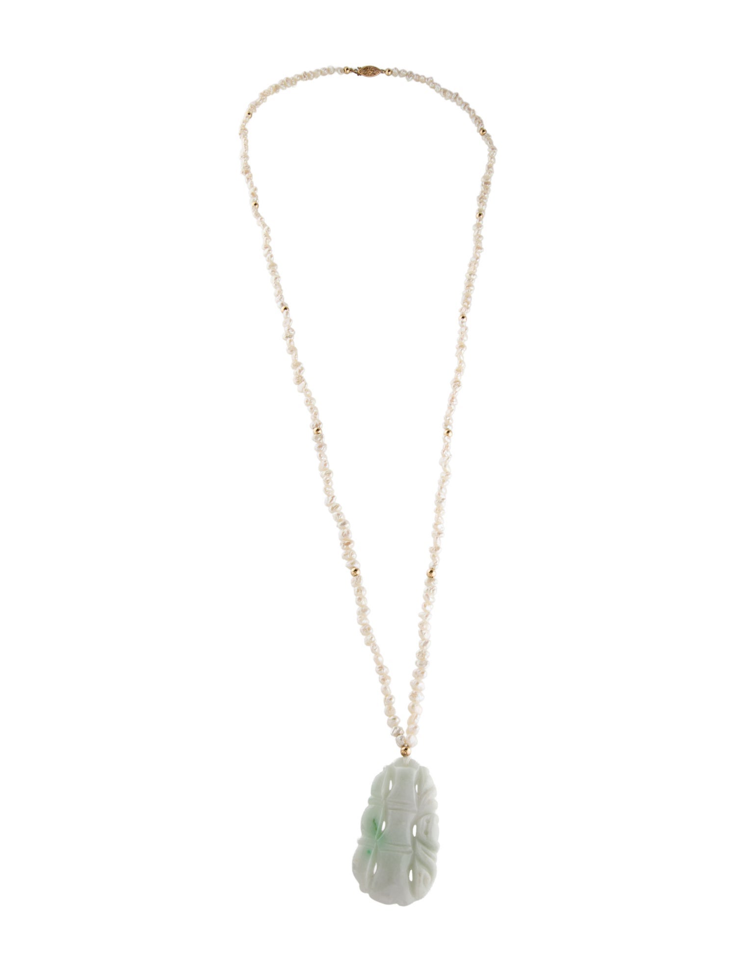 Necklace 14K Pearl & Jadeite Pendant Necklace