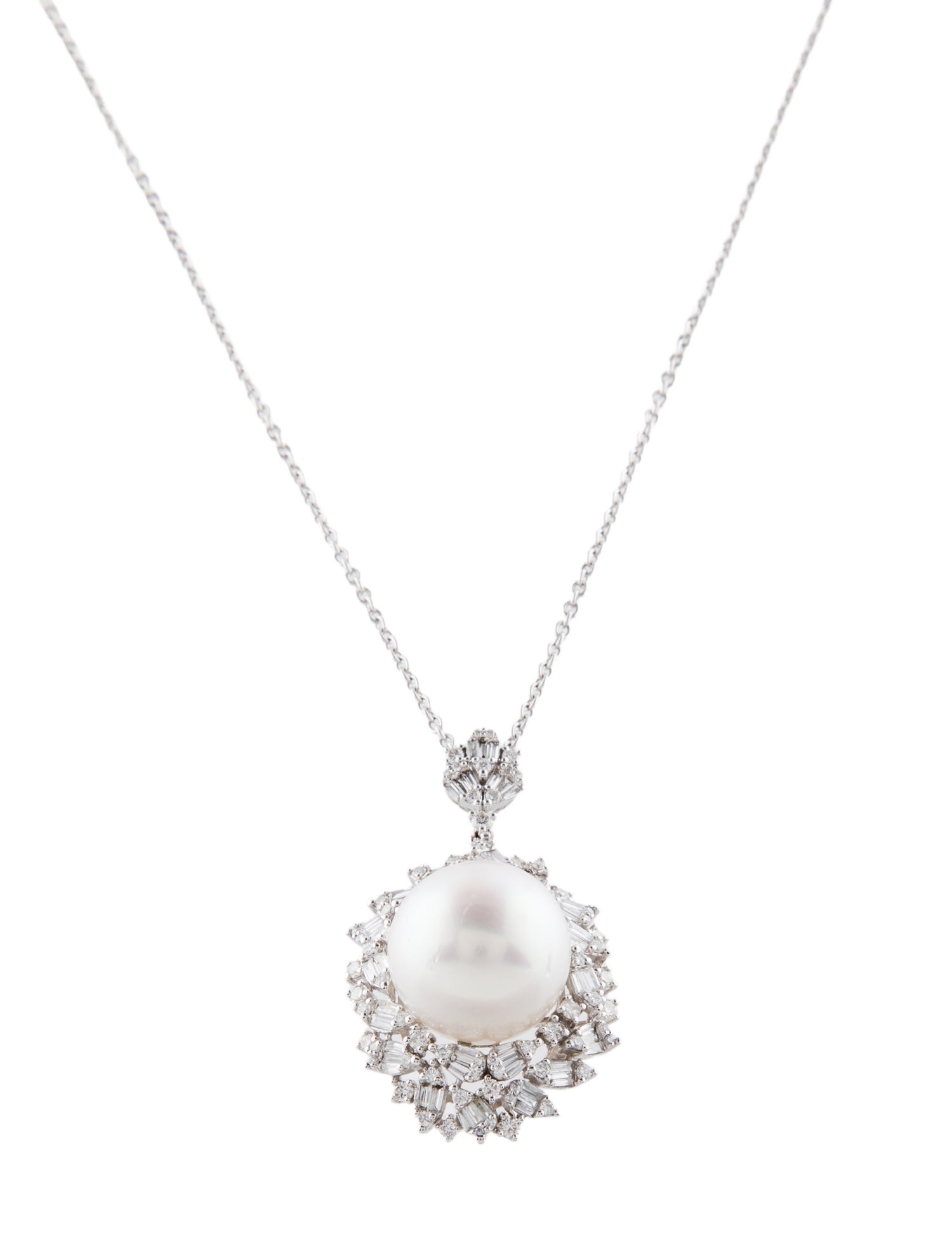 Necklace 18K Diamond & Pearl Pendant w/ Platinum Chain