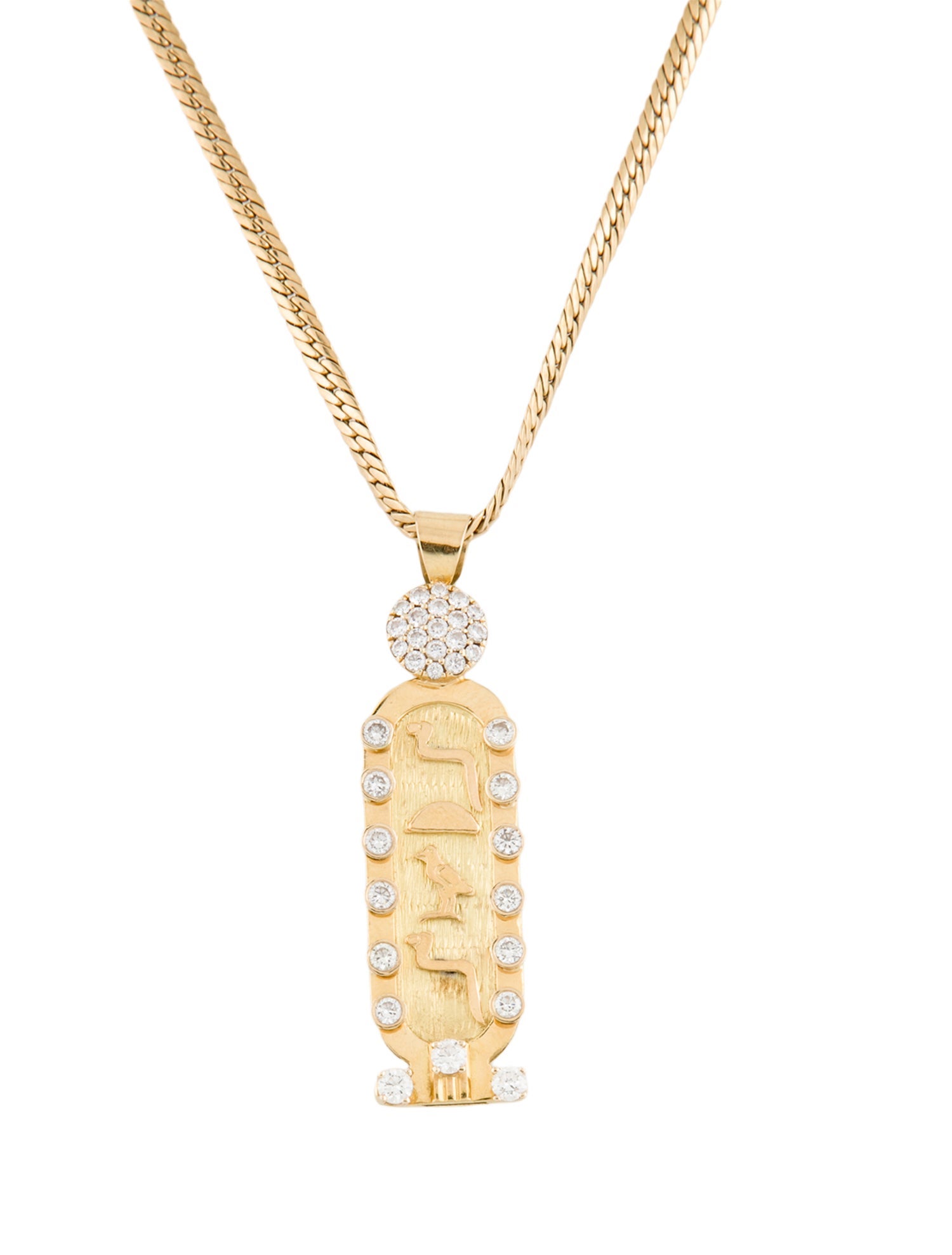 Necklace 18K 1.56ctw Diamond Egyptian Hieroglyphic Pendant Necklace