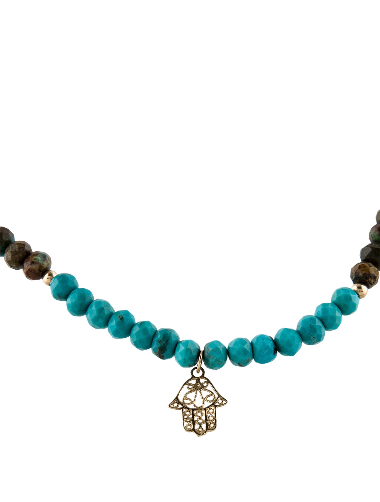 Necklace 14K Turquoise Hamsa Pendant Bead Strand