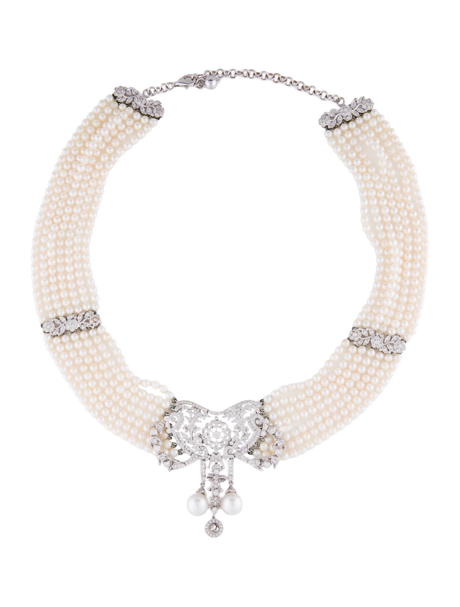 Necklace 18K Pearl & Diamond Multistrand Choker