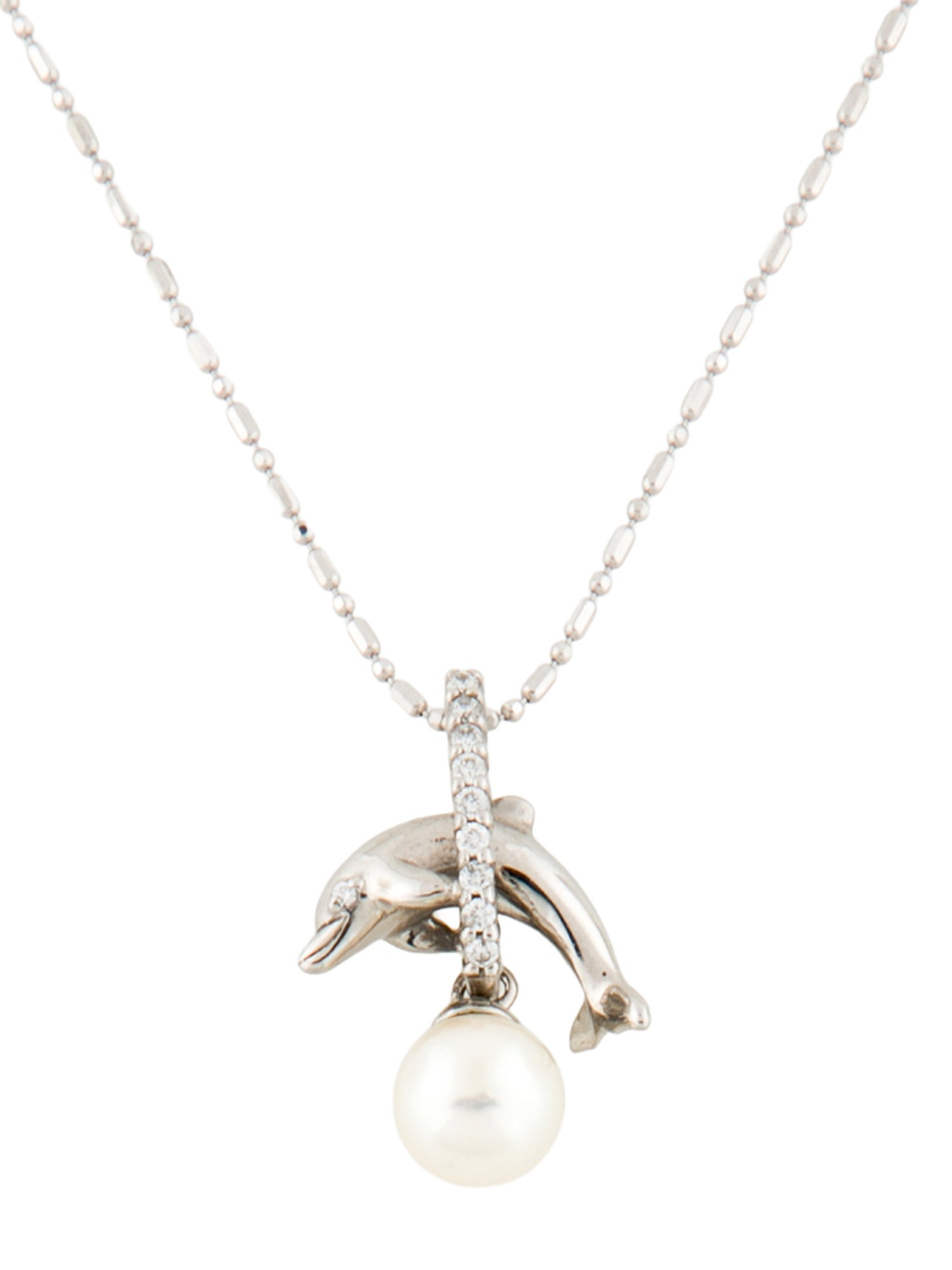 Necklace 14K Pearl & Diamond Dolphin Pendant