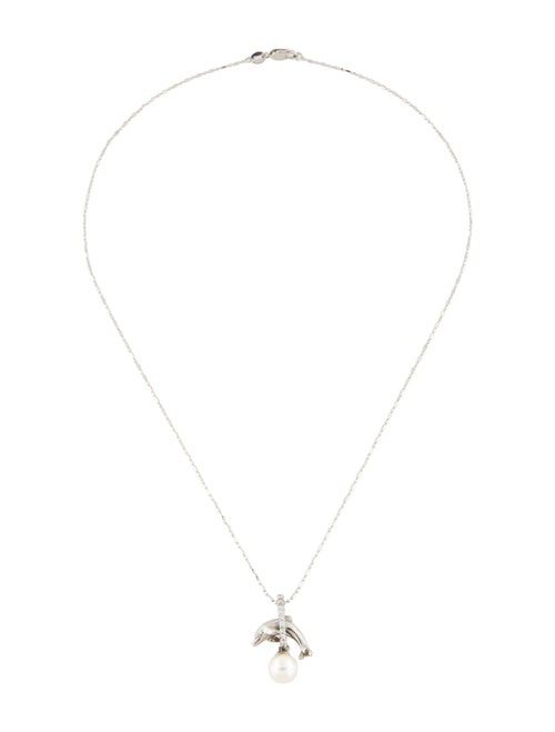 Necklace 14K Pearl & Diamond Dolphin Pendant Necklace