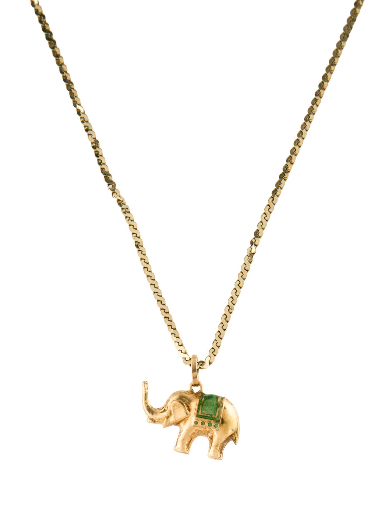 Necklace 14K Enamel Elephant Pendant Necklace