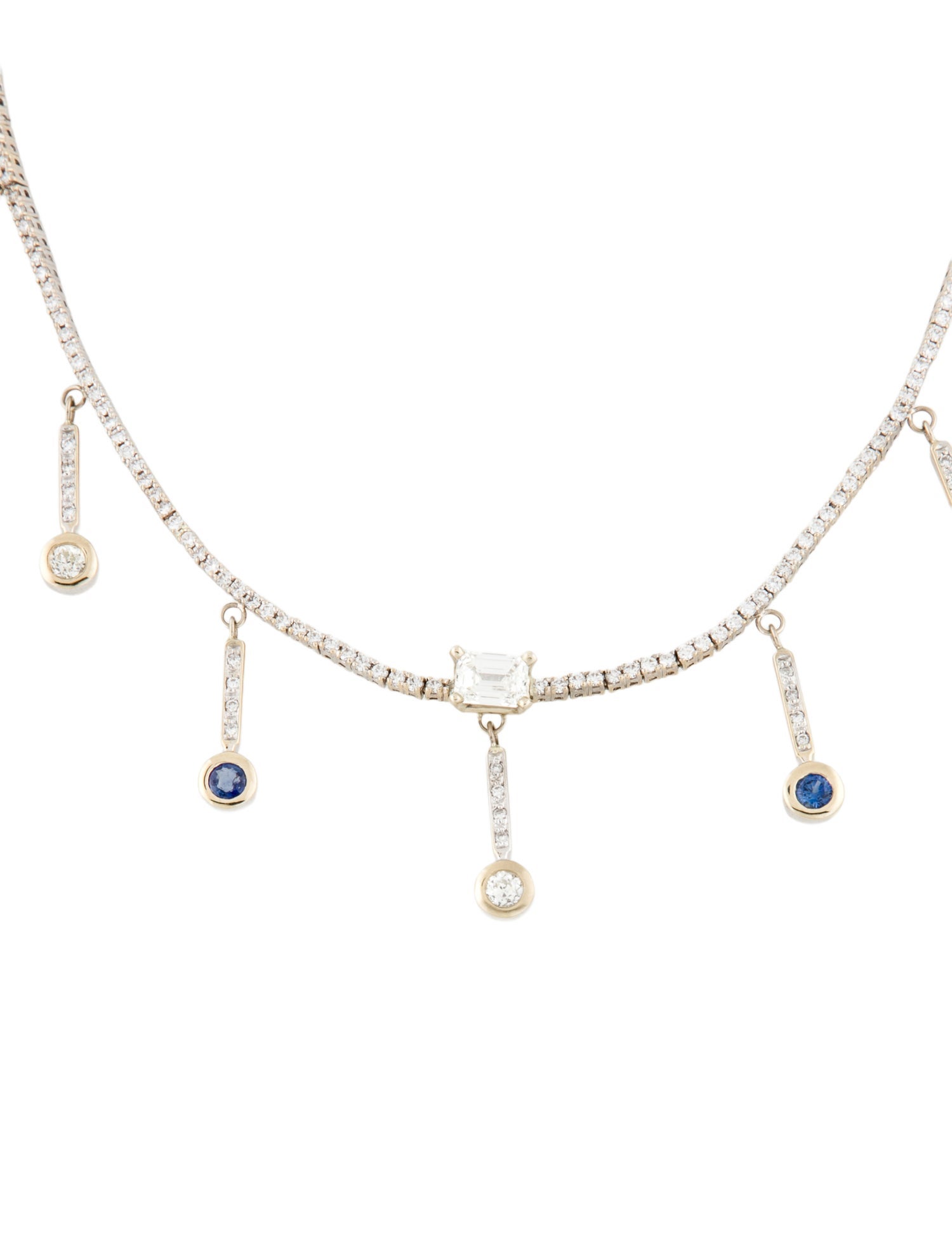 Necklace 18K 3.06ctw Diamond & Sapphire Drop Station