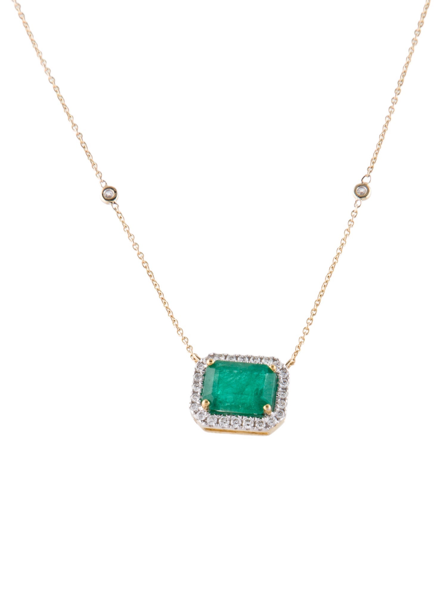 Necklace 14K 2.09ct Emerald & Diamond Pendant