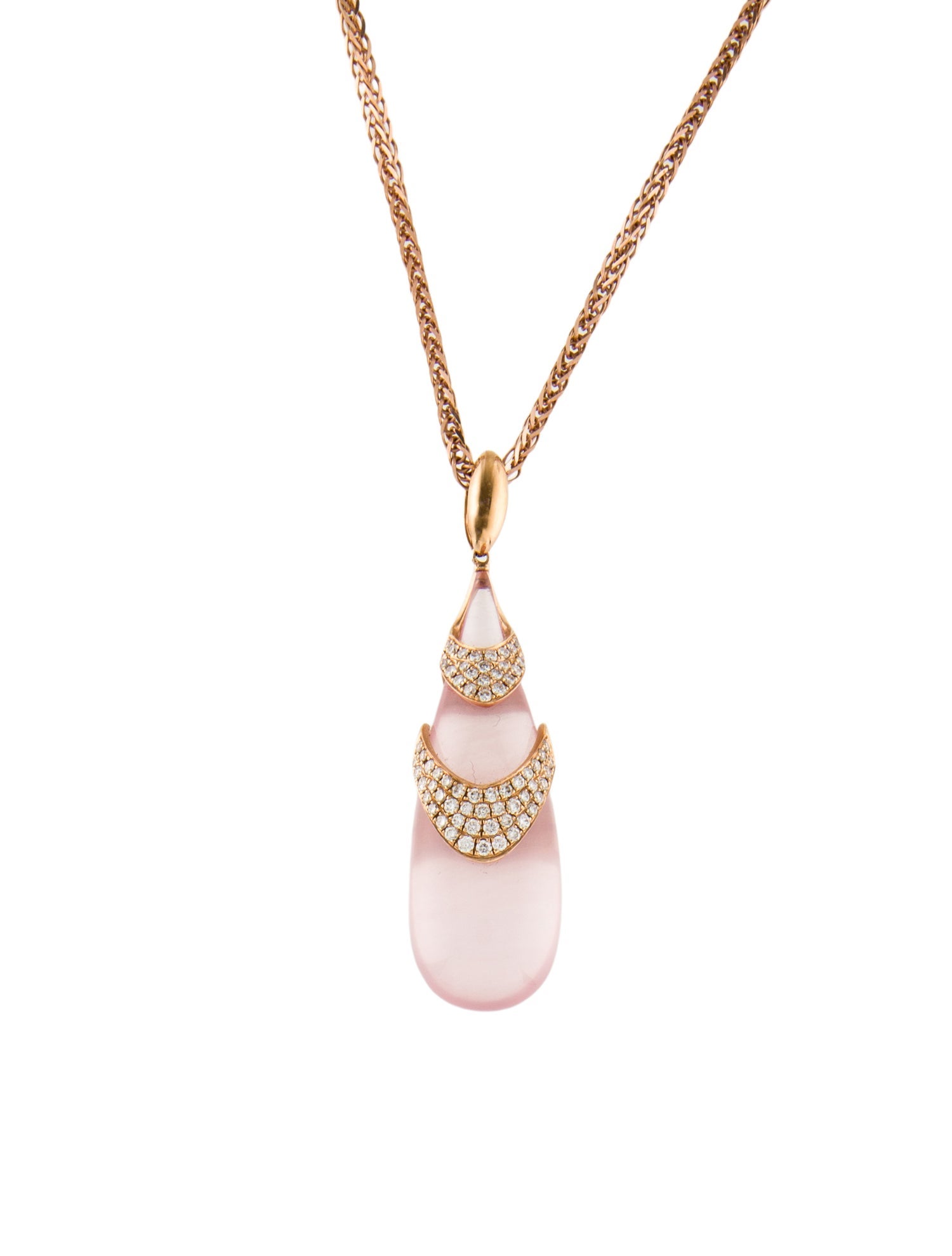 Necklace 18K Diamond & Rose Quartz Pendant