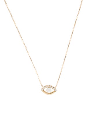 Necklace 14K Pearl & Diamond Eye Pendant Necklace