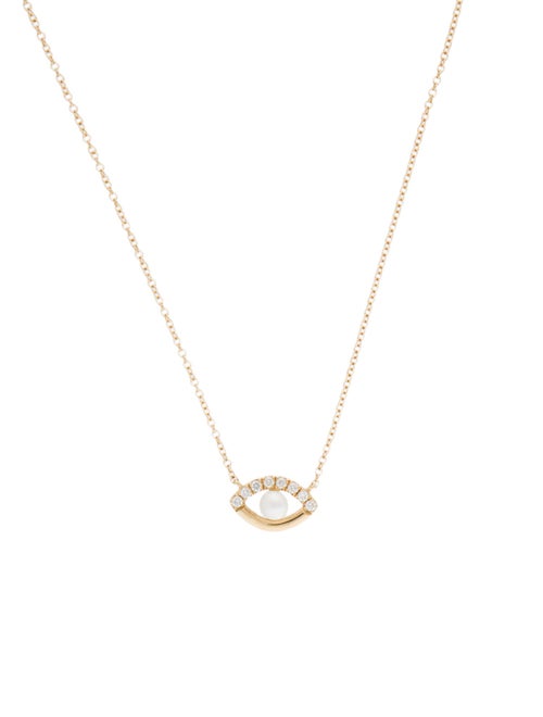Necklace 14K Pearl & Diamond Eye Pendant Necklace